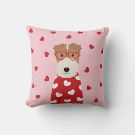 Wire Fox Terrier Dog Heart Glasses Roze Rood Kussen