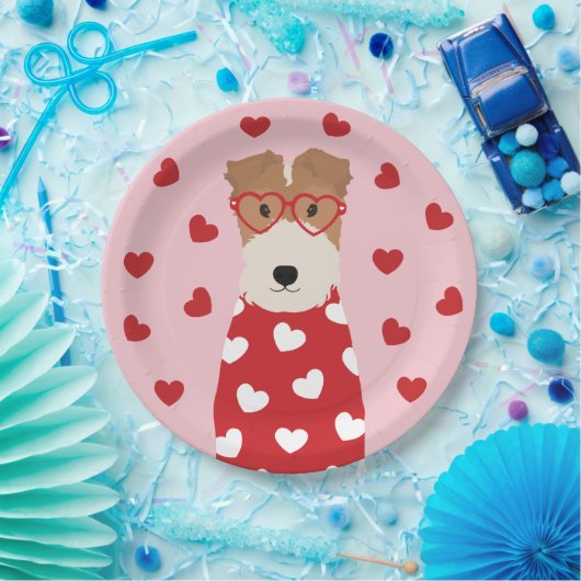 Wire Fox Terrier Dog Heart Glasses Roze Rood Papieren Bordje (Feest)