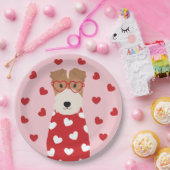 Wire Fox Terrier Dog Heart Glasses Roze Rood Papieren Bordje (Feest)
