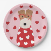 Wire Fox Terrier Dog Heart Glasses Roze Rood Papieren Bordje (Voorkant)