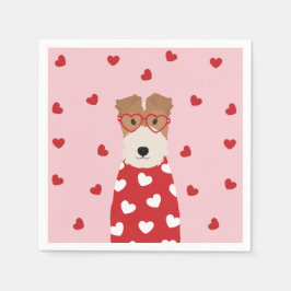 Wire Fox Terrier Dog Heart Glasses Roze Rood Servet