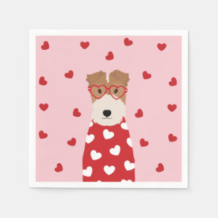 Wire Fox Terrier Dog Heart Glasses Roze Rood Servet