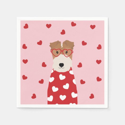 Wire Fox Terrier Dog Heart Glasses Roze Rood Servet (Voorkant)