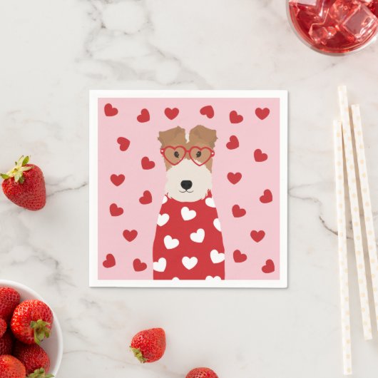 Wire Fox Terrier Dog Heart Glasses Roze Rood Servet (Insitu)