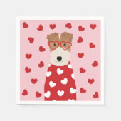 Wire Fox Terrier Dog Heart Glasses Roze Rood Servet (Voorkant)