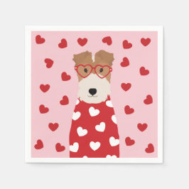 Wire Fox Terrier Dog Heart Glasses Roze Rood Servet