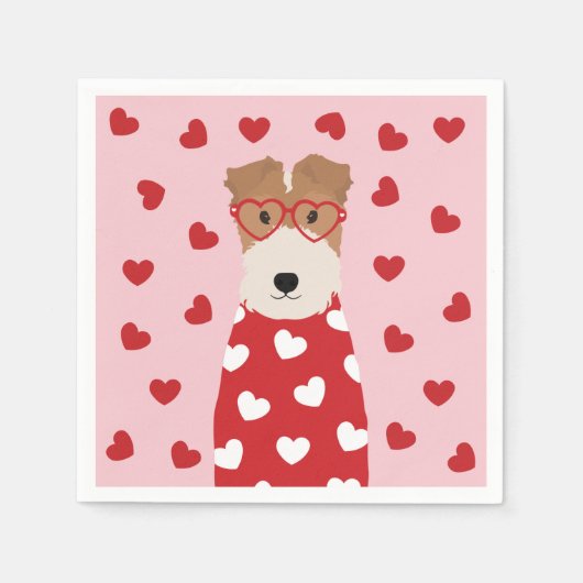 Wire Fox Terrier Dog Heart Glasses Roze Rood Servet (Voorkant)
