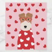 Wire Fox Terrier Dog Heart Glasses Roze Rood Wijn Etiket (Enkel label)