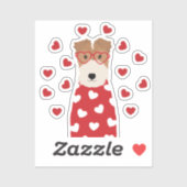Wire Fox Terrier Dog Heart Glasses Roze Sticker (Vel)