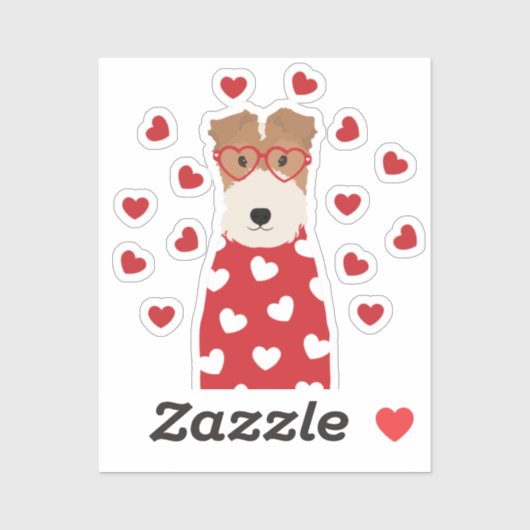 Wire Fox Terrier Dog Heart Glasses Roze Sticker (Vel)