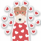 Wire Fox Terrier Dog Heart Glasses Roze Sticker (Voorkant)