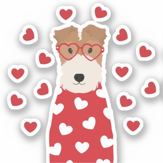 Wire Fox Terrier Dog Heart Glasses Roze Sticker (Voorkant)