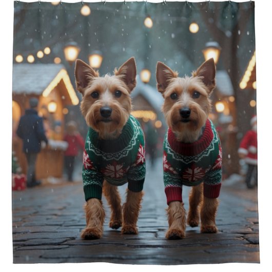 Wire Fox Terrier Dogs Christmas Snow Holiday Douchegordijn (Voorkant)