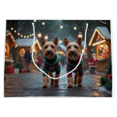 Wire Fox Terrier Dogs Christmas Snow Holiday Groot Cadeauzakje (Voorkant)