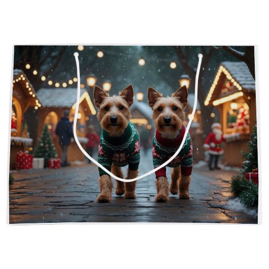 Wire Fox Terrier Dogs Christmas Snow Holiday Groot Cadeauzakje (Voorkant)