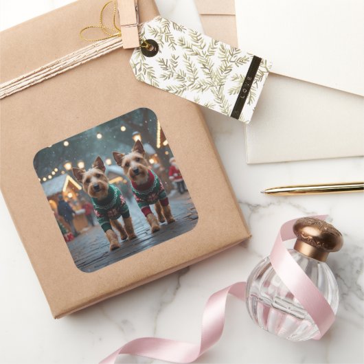 Wire Fox Terrier Dogs Christmas Snow Holiday Vierkante Sticker (Geschenken)