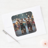 Wire Fox Terrier Dogs Christmas Snow Holiday Vierkante Sticker (Envelop)