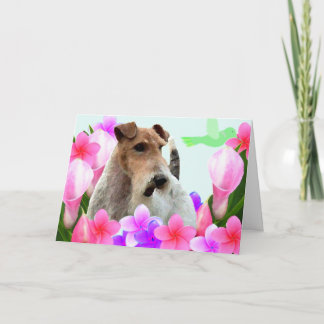 Wire Fox Terrier en bloemen Bedankkaart