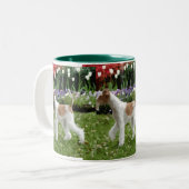 Wire Fox Terrier en Flowers Tweekleurige Koffiemok (Voorkant links)