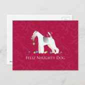 Wire Fox Terrier Feliz Naughty Dog Kerstmis Feestdagenkaart (Voorkant / Achterkant)