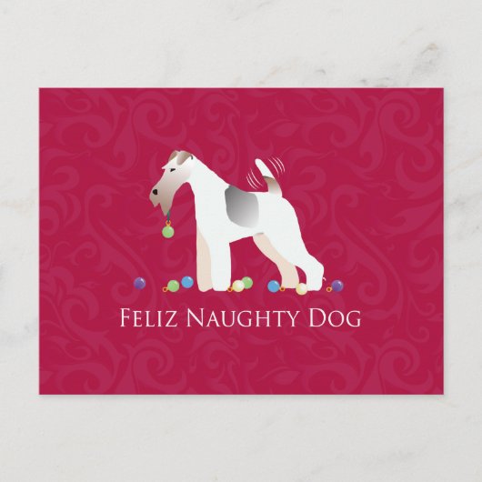 Wire Fox Terrier Feliz Naughty Dog Kerstmis Feestdagenkaart (Voorkant)