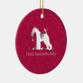Wire Fox Terrier Feliz Naughty Dog Kerstmis Keramisch Ornament (Rechts)