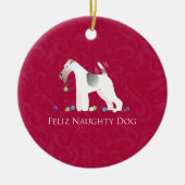 Wire Fox Terrier Feliz Naughty Dog Kerstmis Keramisch Ornament (Voorkant)