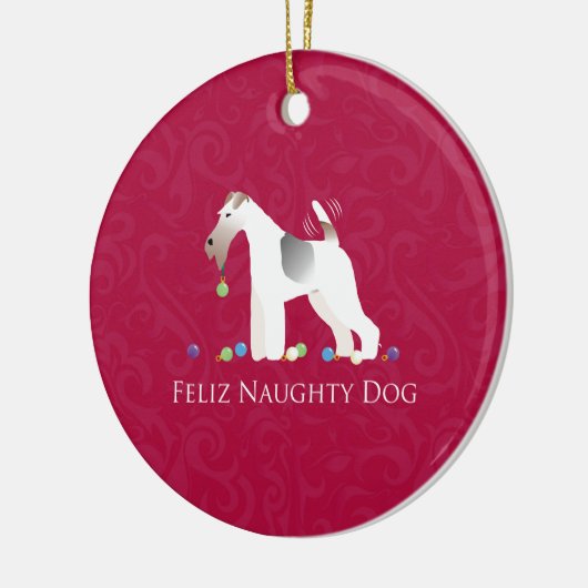 Wire Fox Terrier Feliz Naughty Dog Kerstmis Keramisch Ornament (Links)