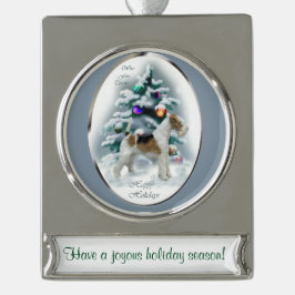 Wire Fox Terrier Gepersonaliseerde Kerstmis Verzilverd Banner Ornament