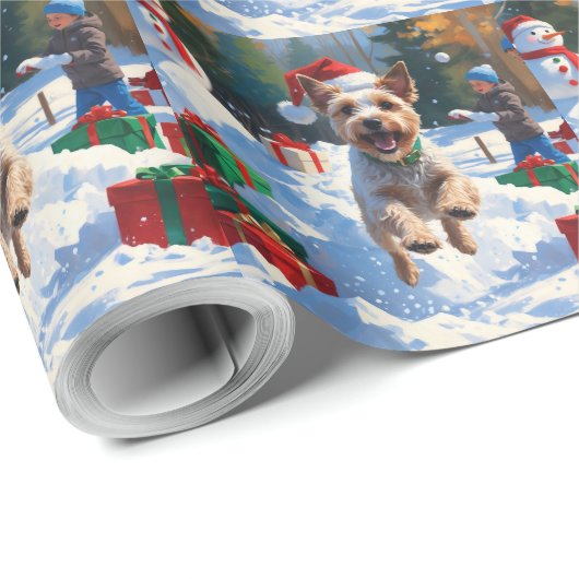 Wire Fox Terrier Hardloopsneeuw met kerst Pet Cadeaupapier (Rol Hoek)