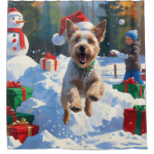 Wire Fox Terrier Hardloopsneeuw met kerst Pet Douchegordijn (Voorkant)