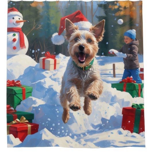 Wire Fox Terrier Hardloopsneeuw met kerst Pet Douchegordijn (Voorkant)