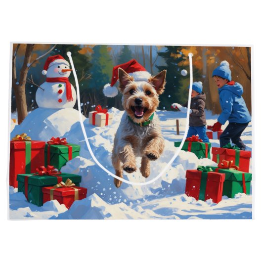 Wire Fox Terrier Hardloopsneeuw met kerst Pet Groot Cadeauzakje (Achterkant)