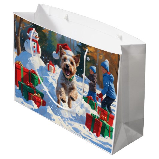 Wire Fox Terrier Hardloopsneeuw met kerst Pet Groot Cadeauzakje (Achterkant Gekanteld)