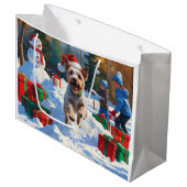 Wire Fox Terrier Hardloopsneeuw met kerst Pet Groot Cadeauzakje (Voorkant Gekanteld)