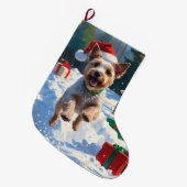 Wire Fox Terrier Hardloopsneeuw met kerst Pet Grote Kerstsok (Voorkant (Hangend))