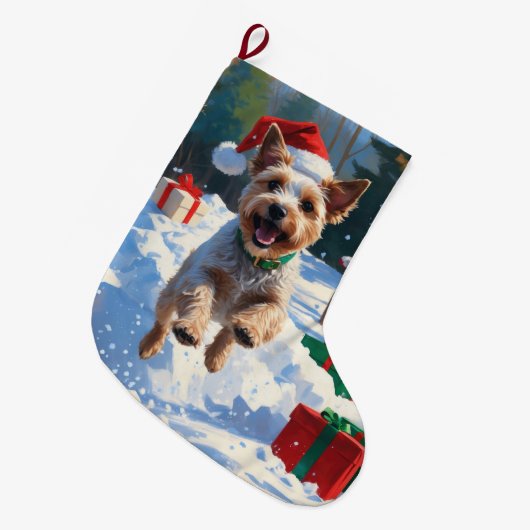 Wire Fox Terrier Hardloopsneeuw met kerst Pet Grote Kerstsok (Voorkant (Hangend))