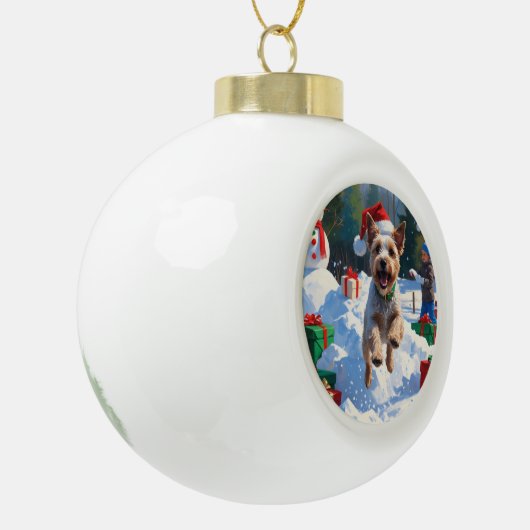 Wire Fox Terrier Hardloopsneeuw met kerst Pet Keramische Bal Ornament (Links)