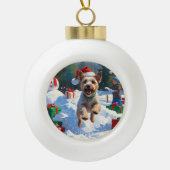 Wire Fox Terrier Hardloopsneeuw met kerst Pet Keramische Bal Ornament (Voorkant)