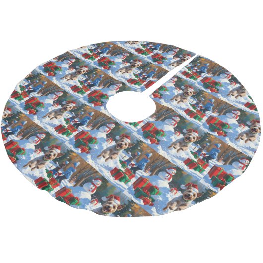 Wire Fox Terrier Hardloopsneeuw met kerst Pet Kerstboom Rok (Gekanteld)