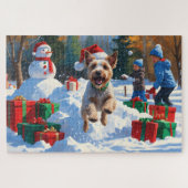Wire Fox Terrier Hardloopsneeuw met kerst Pet Legpuzzel (Horizontaal)
