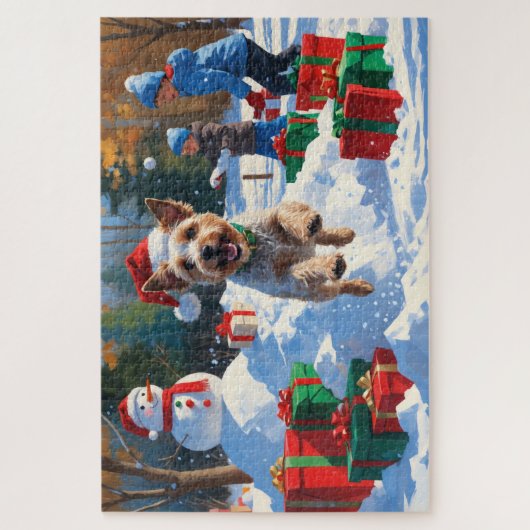 Wire Fox Terrier Hardloopsneeuw met kerst Pet Legpuzzel (Verticaal)
