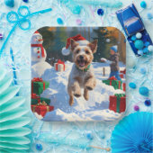 Wire Fox Terrier Hardloopsneeuw met kerst Pet Papieren Bordje (Feest)
