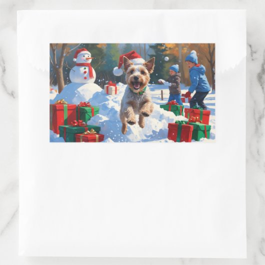 Wire Fox Terrier Hardloopsneeuw met kerst Pet Rechthoekige Sticker (Tas)