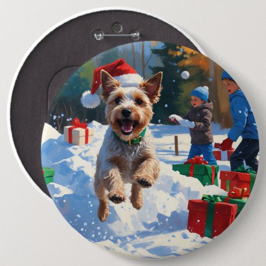 Wire Fox Terrier Hardloopsneeuw met kerst Pet Ronde Button 6,0 Cm (Voorkant /achterkant)