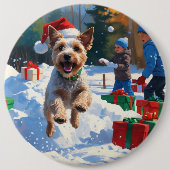 Wire Fox Terrier Hardloopsneeuw met kerst Pet Ronde Button 6,0 Cm (Voorkant)
