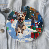 Wire Fox Terrier Hardloopsneeuw met kerst Pet Ronde Button 6,0 Cm (In situ)