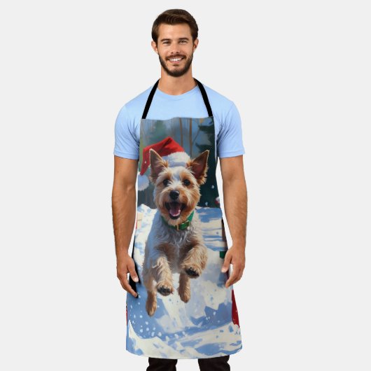 Wire Fox Terrier Hardloopsneeuw met kerst Pet Schort (Gedragen)