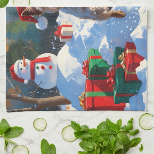 Wire Fox Terrier Hardloopsneeuw met kerst Pet Theedoek (Gevouwen)