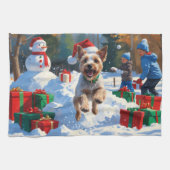 Wire Fox Terrier Hardloopsneeuw met kerst Pet Theedoek (Horizontaal)